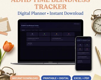 Tracker per la cecità temporale da ADHD / Dashboard digitale / Timer per attività + Stima vs realtà / Registro del tempo / Agenda per ADHD / Download immediato HTML