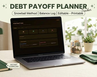 Debt Payoff Tracker | Snowball Avalanche Method | Digital Dashboard | Debt Free Date Calculator | Debt Planner | Payment Log |