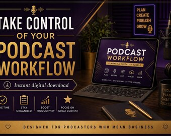 Podcast Planner | Production Dashboard | Episode Tracker | Guest Pipeline | Download Stats | Production Checklist | Podcast Growth Tracker