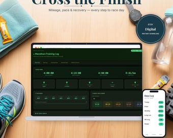 Registro di allenamento per la maratona / Modello di dashboard HTML / Download immediato, funziona offline in qualsiasi browser
