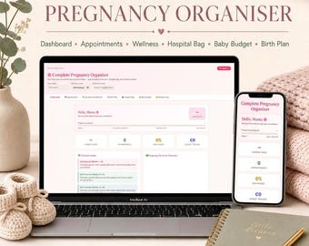 Complete Pregnancy Organiser | Digital Dashboard + Printable PDF + Excel Spreadsheet | Hospital Bag Checklist | Birth Plan | Baby Budget