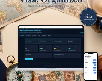 Dashboard per il percorso del visto per espatriati / Modello di dashboard HTML / Download immediato, funziona offline in qualsiasi browser