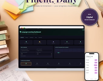 Dashboard per l'apprendimento delle lingue / Modello di dashboard HTML / Download immediato, funziona offline in qualsiasi browser