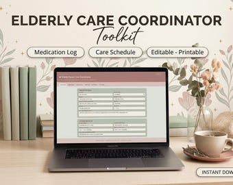 Elderly Parent Care Planner | Digital Dashboard | Medication Tracker | Care Appointments Log | Daily Wellbeing Log | Care Team Directory