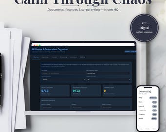 Organizzatore per divorzio e separazione / Modello di dashboard HTML / Download immediato, funziona offline in qualsiasi browser
