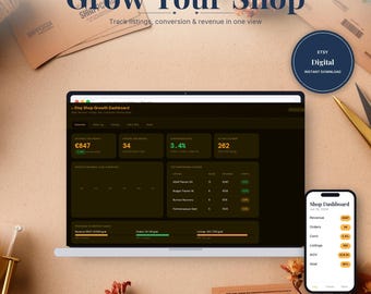 Dashboard per la crescita del negozio Etsy / Modello di dashboard HTML / Download immediato, funziona offline in qualsiasi browser