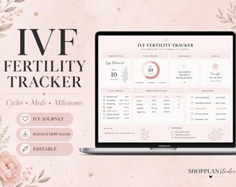 IVF Fertility Tracker | Digital Treatment Dashboard | Cycle Log | Medication Schedule | Embryo Transfer Planner | 2 Week Wait Journal