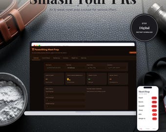 Preparazione per gare di powerlifting / Modello di dashboard HTML / Download immediato, funziona offline in qualsiasi browser