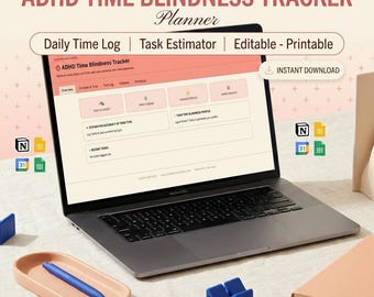 ADHD Time Blindness Tracker | Digital Dashboard | Task Timer + Estimation vs Reality | Time Log | ADHD Planner | Instant Download HTML