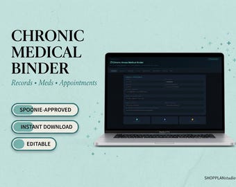 Chronic Illness Medical Binder | Digital Health Dashboard | Symptom Tracker | Medication Log | Doctor Visits Planner | Flare Up Journal