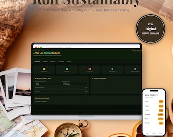 Modello HTML per dashboard di budget per la vita in furgone/nomade / Download immediato, funziona offline in qualsiasi browser