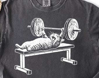 Comfort Colors® Funny Cat Gym Shirt, Cat Workout T Shirt, Funny Bench Press Cat Meme Shirt, Gym Pump Cover, workout t-shirt