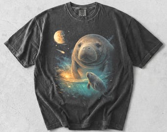 Manatees Howling to the Moon Comfort Colors Shirt, Vintage Sea Cows Full Moon Graphic Tee, 90s Animal Tee, Sea Manatees Mom Gift