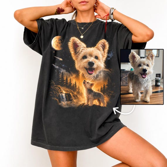 Comfort Colors® Custom Pet Photo Shirt, Personalized Pet Shirt, Customized Picture Dog Shirt, Dog Lover Gift, Dog Howling to The Moon Shirt