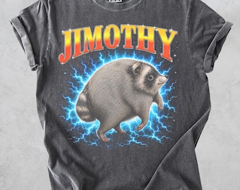 Jimothy Raccoon Shirt, Funny Chubby Raccoon Graphic Tee, Retro 90s Lightning Animal Shirt, Trash Panda Gift, Comfort Colors Tee