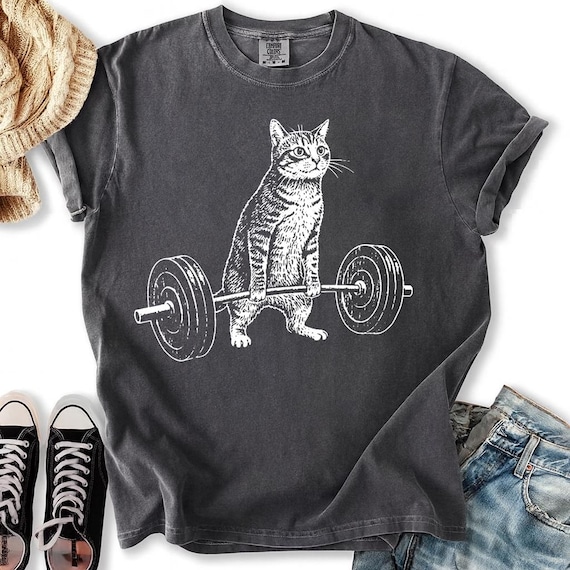 Comfort Colors® Funny Cat Gym Shirt, Cat Workout T Shirt, Funny Deadlift Cat Meme Shirt, Gym Pump Cover, workout t-shirt