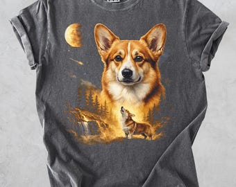 Comfort Colors® Corgi Howling to The Moon Shirt, Vintage Moon Animals Tee, 90s Retro Animal Graphic Tee, Dog Corgi Mom Gift