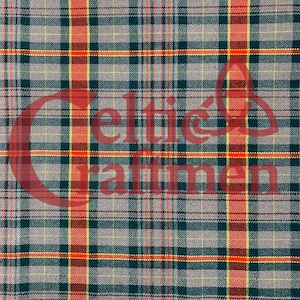 May include: A close-up of a plaid fabric with a gray background and intersecting lines in dark green, red, and yellow. The text "Celtic Pattern" is overlaid on the fabric.
