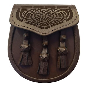 Brown Sporran Genuine Leather Sporran for Scottish Kilt Handmade Sporran and Chain – Scottish Kilt Accessory For Men – Celtic Sporran