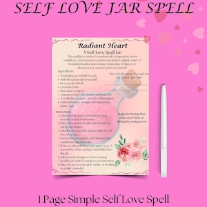 Strahlendes Herz: Selbstliebe-Zauberglas zum Ausdrucken | Witchy Grimoire Seite | Digitaler Download | Selbstpflege-Ritual | Buch der Schatten Seite