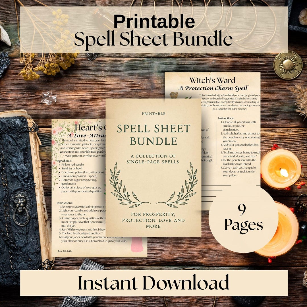 Printable Witchcraft Spell Sheets: Love, Protection, Prosperity (PDF ...