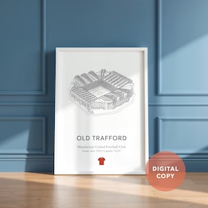 Old Trafford Digital Print – Manchester United Stadium Art | MUFC Football Poster, Red Devils Gift, Personalised Artwork