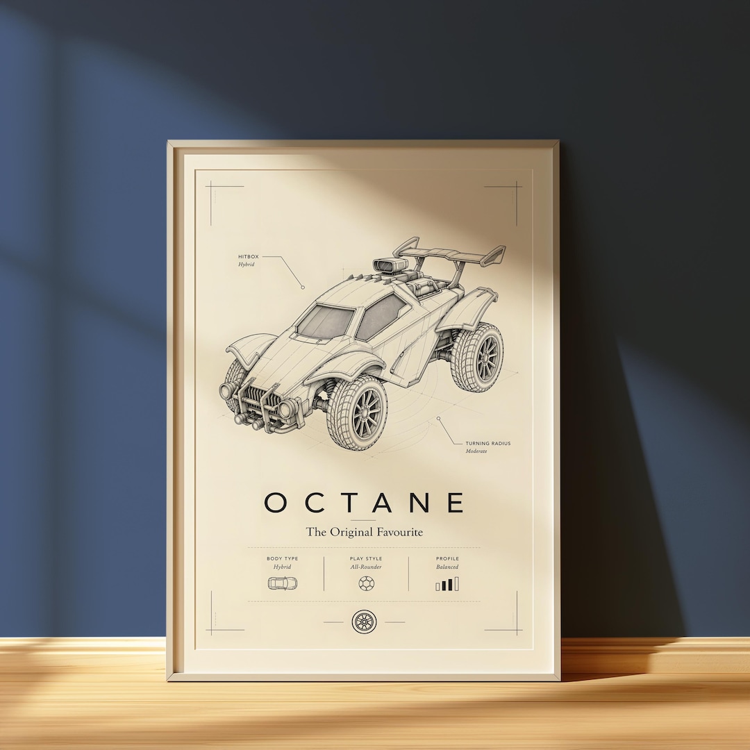 Rocket League Octane Blueprint Poster, Gaming Wall Art Print, Technical ...