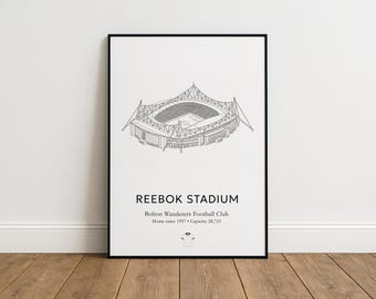 Lámina decorativa del estadio Reebok – Arte mural del Bolton Wanderers, póster de fútbol, regalo para aficionados de los Trotters, decoración del BWFC, ilustración del estadio