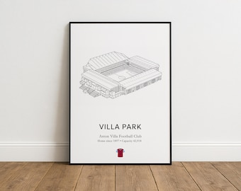 Villa Park Digital Print – Aston Villa Stadium Wall Art, AVFC Printable Poster, Football Stadium Illustration Download