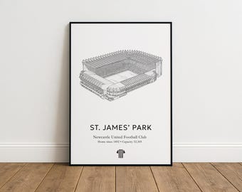 St James’ Park Digital Print – Newcastle United Stadium Wall Art, NUFC Poster, Geordie Gift, A2 Printable Football Art, Instant Download