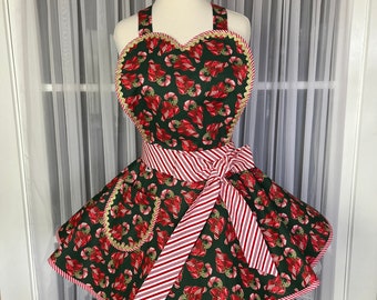 Xmas apron/Women’s Xmas apron/Candy Canes//Xmas/Pinup Apron/Hostess Xmas apron/Handmade apron/Retro Apron/Pinup style/Apron