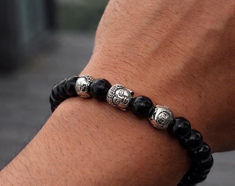 Men’s Buddha Bracelet, 8mm Mantra Beads, Spiritual Jewelry
