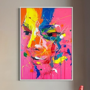 Colorful Abstract Face Painting  Modern Expressionist Contemporary Art Vibrant Modern Pop Wall Decor