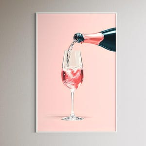 Pink Champagne Pour Art Print – Elegant Rosé Sparkle Illustration for Bar or Kitchen Decor