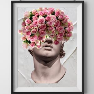 Floral Rose Bust Print: Modern Surreal Collage Art (Digital Download)