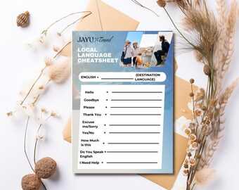 Local Language Cheatsheet Printable PDF, Travel Phrase Guide, Basic Words & Common Phrases for Tourists, Instant Download Travel Companion