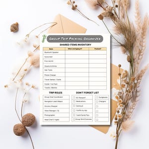 Group Trip Packing Organizer Printable | Travel Packing List for Families, Friends, Teams | Checklist for Shared Items, Gear & Essentials