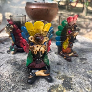 Aztec Jaguar Warrior Tequila Shot glass with Obsidian – Handmade Mexican Bar Decor – Unique Gift for Tequila Lovers