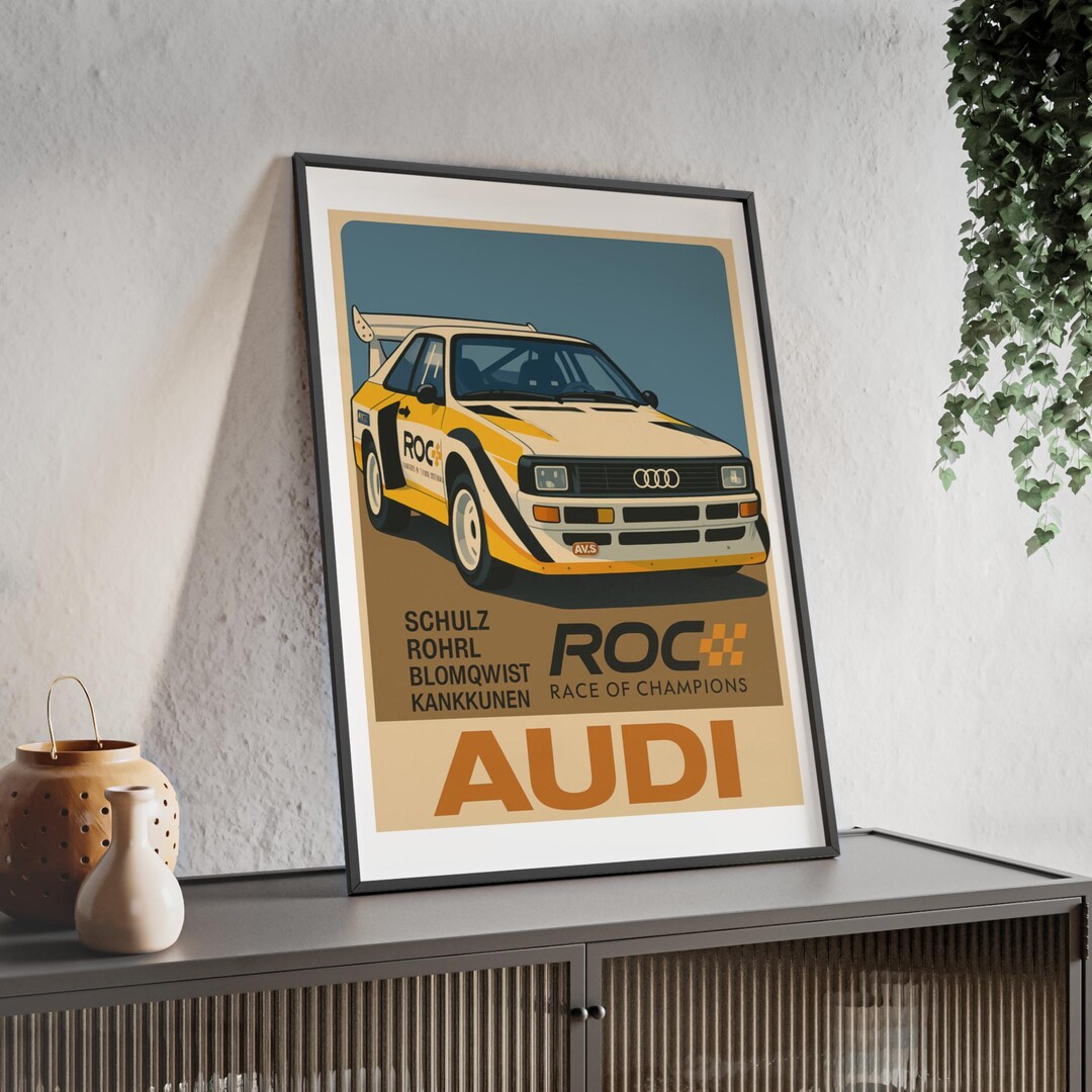 Premium Vintage Audi Racing Poster With Wooden Frame | Retro Car Art ...