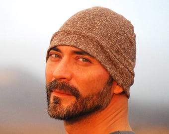 Men's Beanie Hat - Unisex - Mocha Brown - Organic Cotton Hemp - Eco Friendly