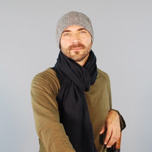 Unisex Scarf Men's Scarf Hemp Organic Cotton Black Eco Friendly Jersey Scarf image 1