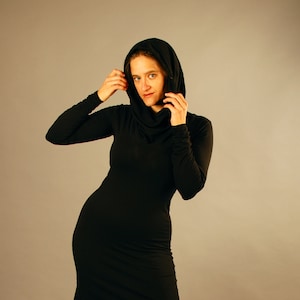 Deep Cowl Hoodie Dress Black Eco Friendly Jersey Several Colors Available Organic Clothing image 1