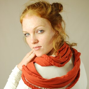 SALE Braided Infinity Scarf Circle Scarf Rust Eco Friendly Jersey Gift for Her Ready to Ship image 1