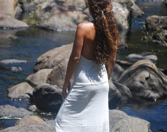 Boho Wedding - Backless Maxi Dress - Draped Halter - Eco Wedding - Full Length Dress - Hemp Organic Cotton Jersey - Organic Clothing