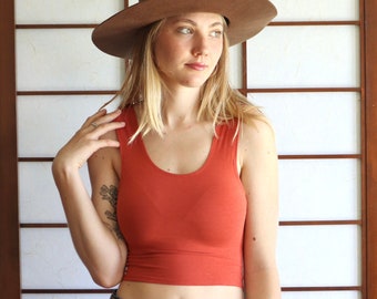 Cropped Yoga Layering Tank Top for Women - Wide Strap - Rust - Eco Friendly - Fitted - Organic Clothing - Several Colors