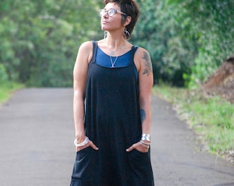 Black Hemp Organic Cotton Jersey Jumper with Pockets - Women's Jumper - Romper - Overalls - Onesie