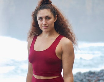 Thula Top - Banded Crop Top - Ruby Red - Eco Friendly - Organic Clothing - Cropped Yoga Tank Top