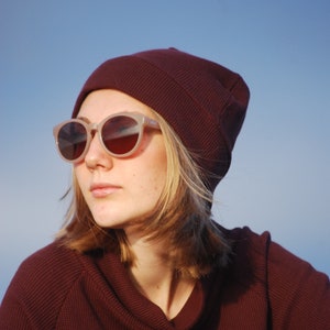 Beanie Hat - Unisex - Dark Red - Organic Cotton Thermal - Eco Friendly - One Size