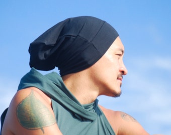 Unisex Slouchy Hat - Men's Hat - Black - Organic Cotton Soy Spandex Jersey - Eco Friendly - Several Colors