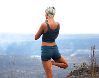 Women's Yoga Shorts - Spruce Green Jersey Eco Friendly - Organic Clothing - Several Colors Available